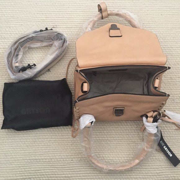 Joy Gryson Belted Strap Whipstitch Natural Nyla Satchel Bag - Picture 3 of 9